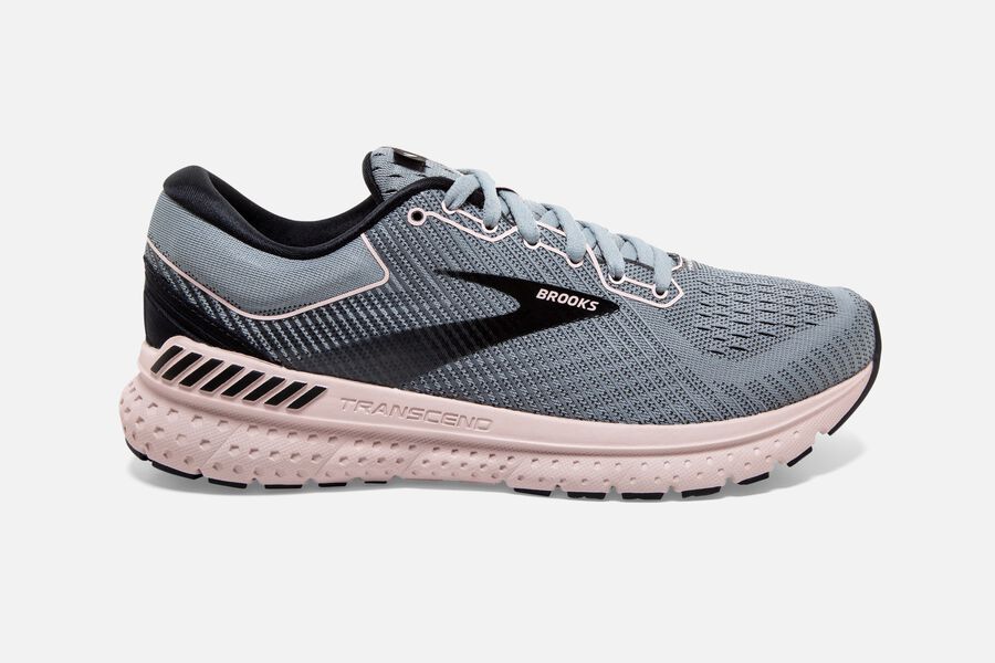 Transcend 7 Road Brooks Running Shoes NZ Womens - Grey/Black/Pink - VIUWCN-614